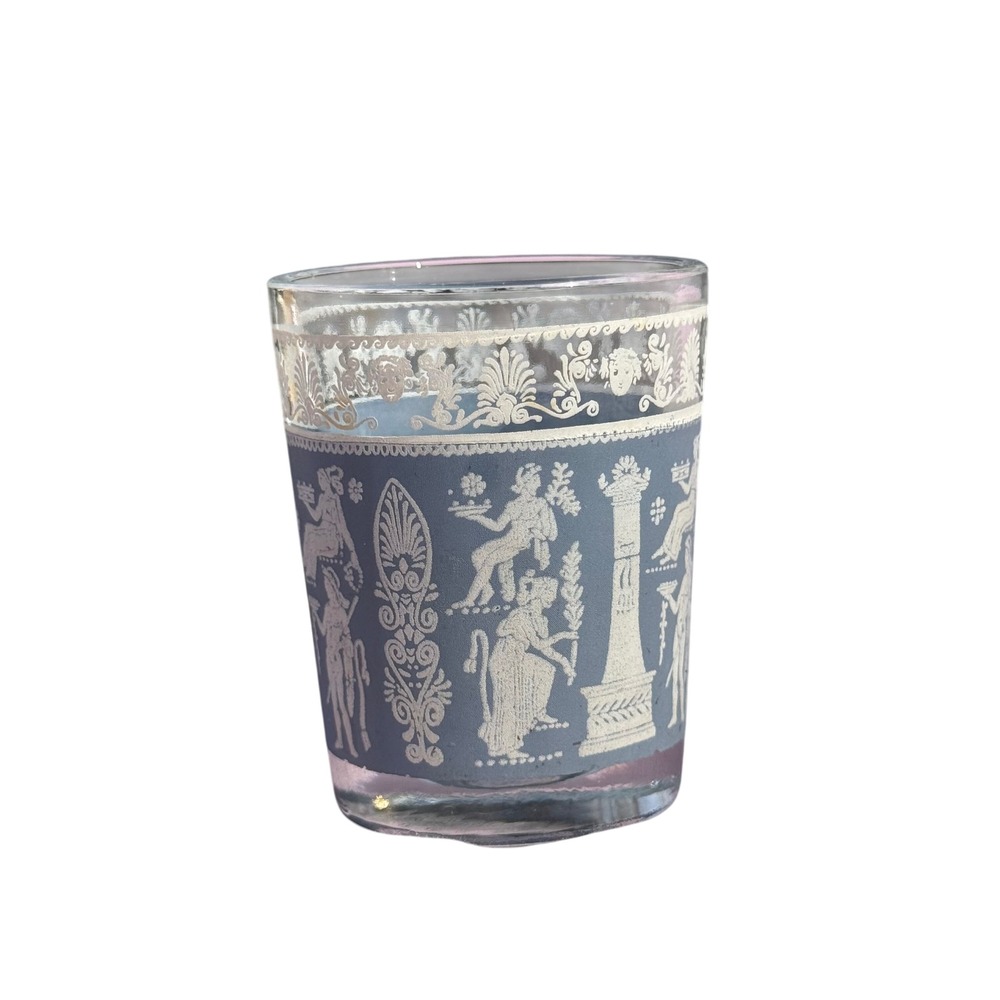 Vintage Greek Key Shot Glass Blue White Drinkware Barware Decor